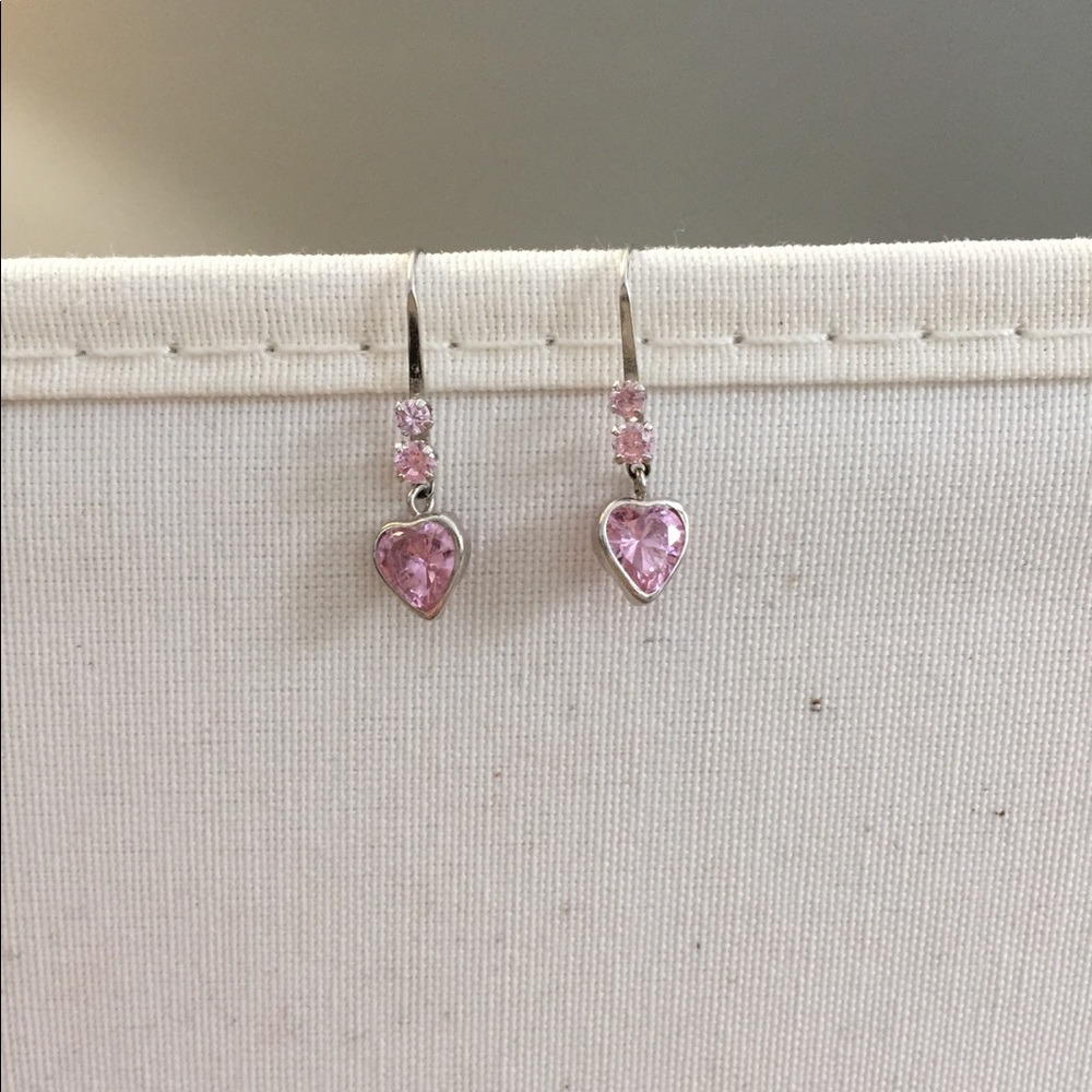 Sterling silver and pink heart earrings - Picture 1 of 5